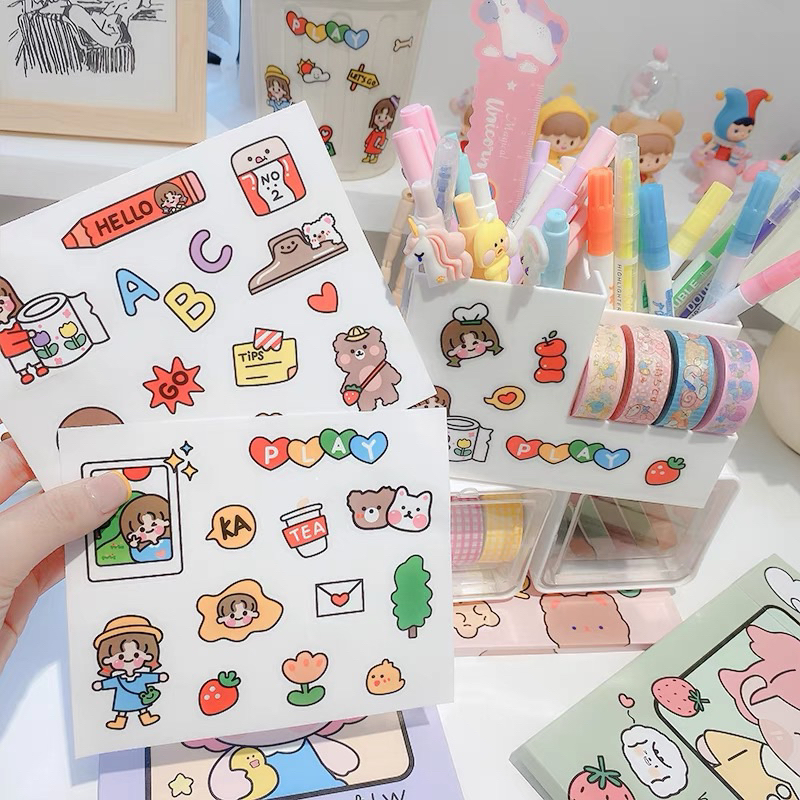

1pcs Sticker Tahan Air Bahan PVC Lucu Aeshtetic Kartun Stiker Dekorasi Casing HP Gelas Buku Diary DIY Hati Feminin Stiker INS Estetik Gaya Korean