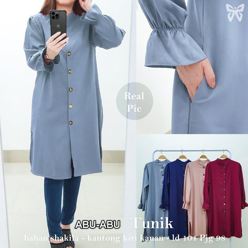 Kemeja Tunik Lengan Panjang Lajenny Atasan Muslimah Katun Baju Muslim Wanita Blus Polos Terbaru