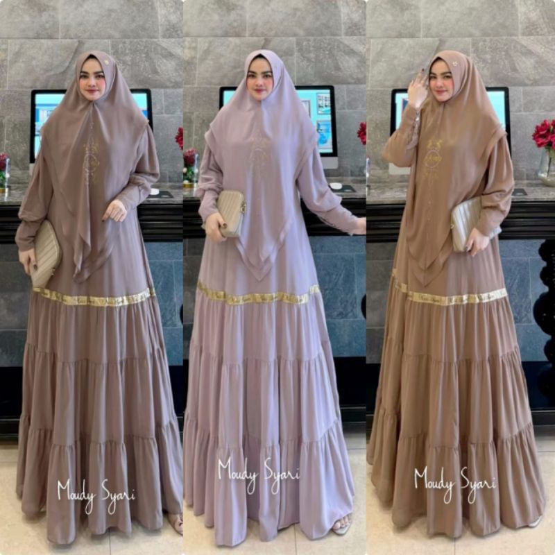 moudy syari by nais syari gamis ceruty polos busui set khimar