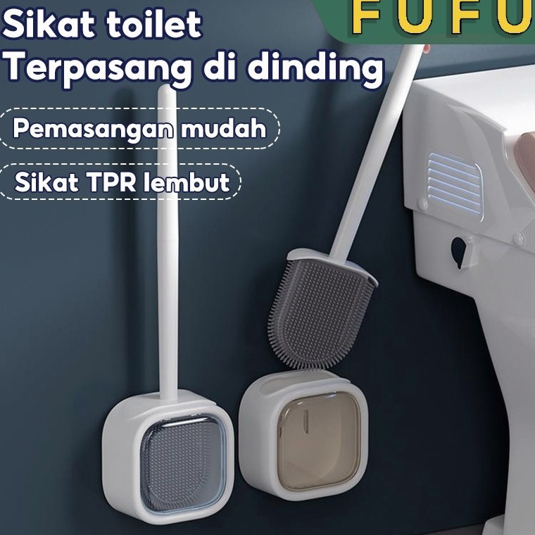 GROSIR FUFU Sikat toilet silikon gagang panjang  Alat Pembersih kamar mandi  Sikat WC elastis kokoh 