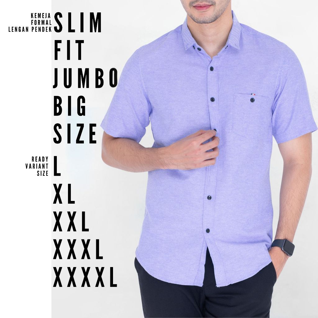 Kemeja Seragam Kerja Pria Formal Polos Ungu Muda Lengan Pendek Size M L XL