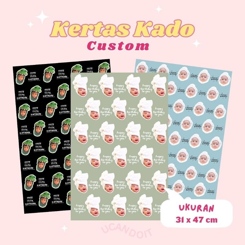 

KERTAS KADO CUSTOM A3+ | Kertas Kado Custom Wajah dan Tulisan