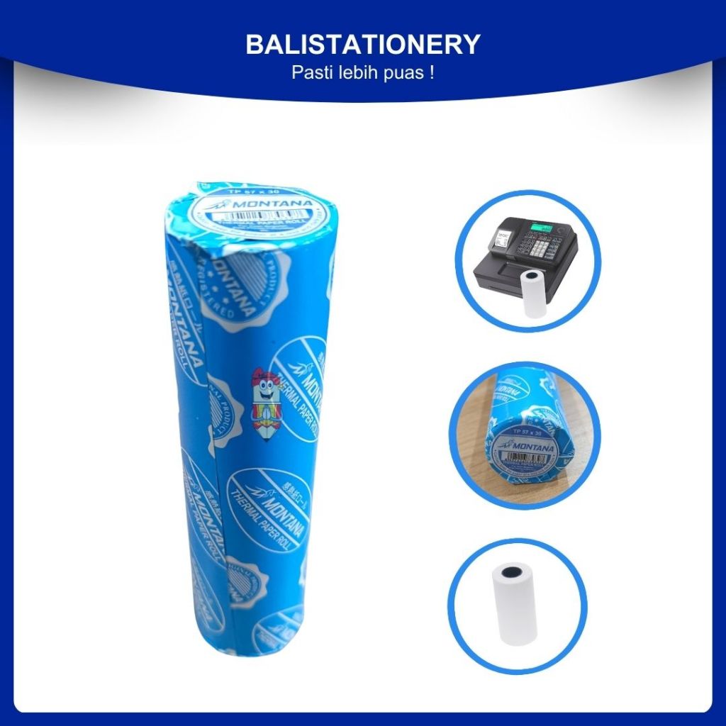 

Kertas thermal / kertas kasir / EDC / kertas struk montana 57x30 mm (2 roll)