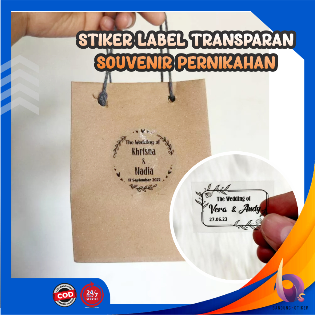 Bandung Stiker - Sticker Label Transparan Souvenir Wedding Pernikahan Waterproof Ukuran Kertas A3