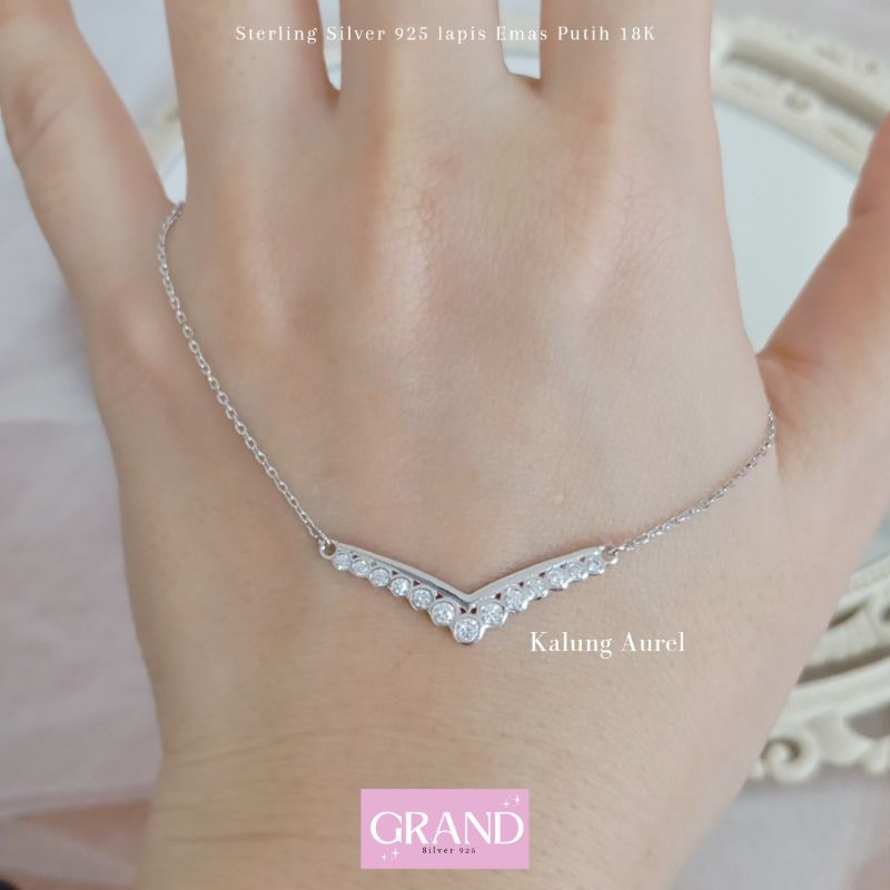 Grand Jewellery - Kalung Aurel - Sterling Silver 925 - Lapis Emas Putih 18K - Kalung Perak