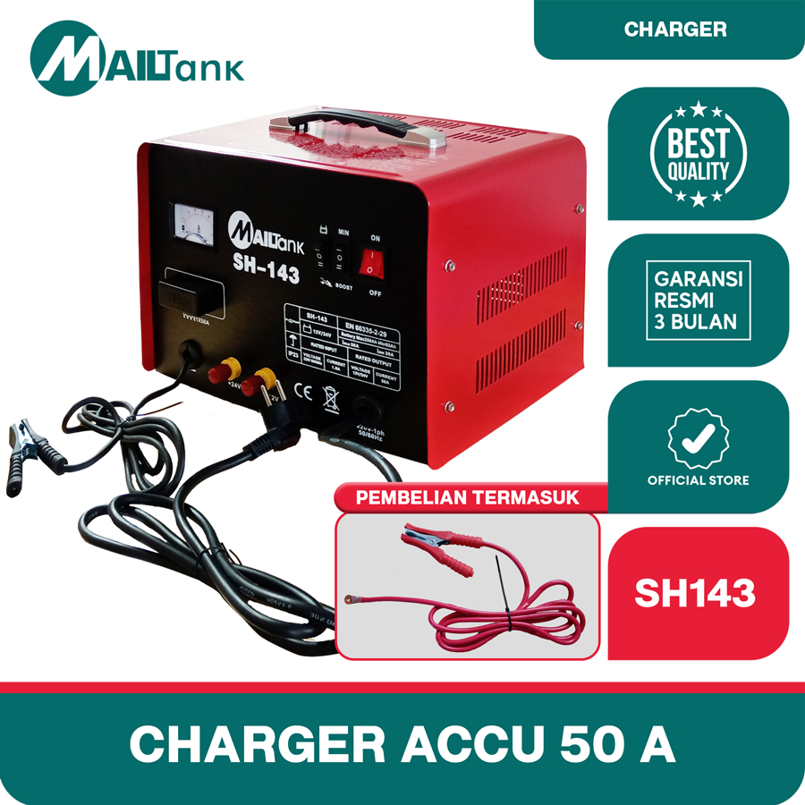 Mailtank Sh143 Charger Cas Aki Accu 50 Ampere Untuk Aki Basah Dan Kering Kapasitas Besar