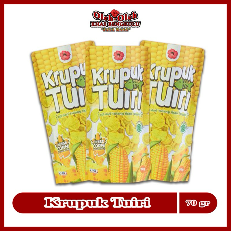 

(KERUPUK KALSIUM) TULANG IKAN TENGGIRI / KRUPUK TUIRI RASA JAGUNG KEJU ( CHEESE CORN ) / Netto 70g