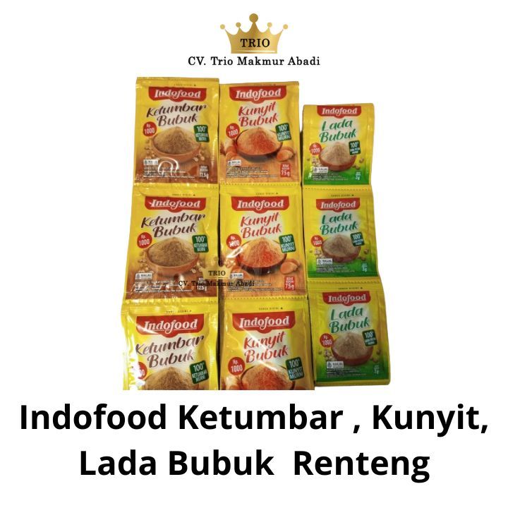 

Indofood Ketumbar Bubuk / Kunyit Bubuk / Lada Bubuk Renteng Isi 12 Sachet