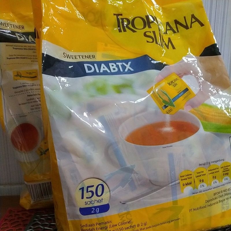 

GULA TROPICANA SLIM SWEETENER DIABTX, 150 SACHET, 100% ORI, EXPIRED. 31 Mei 2027