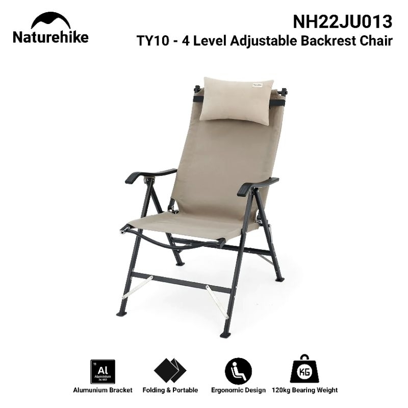 KURSI LIPAT NATUREHIKE NH22JU013 TIPE 39 TY10 DETACHABLE 4 LEVEL ADJUSTABLE BACKREST CHAIR PORTABLE 
