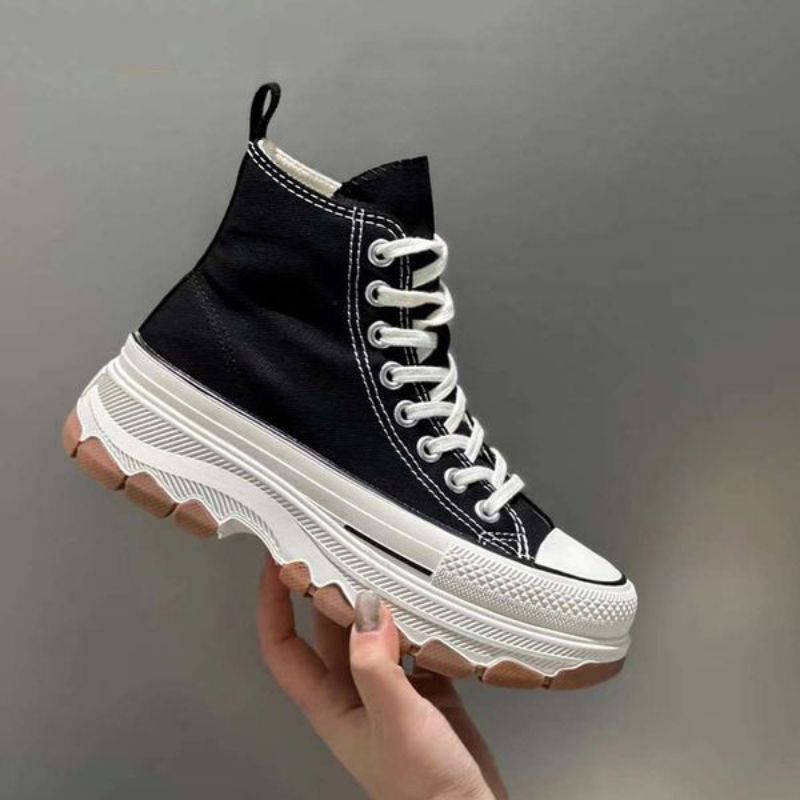 SEPATU SNEAKERS KOREA HIGH ANKLE CANVAS HITAM