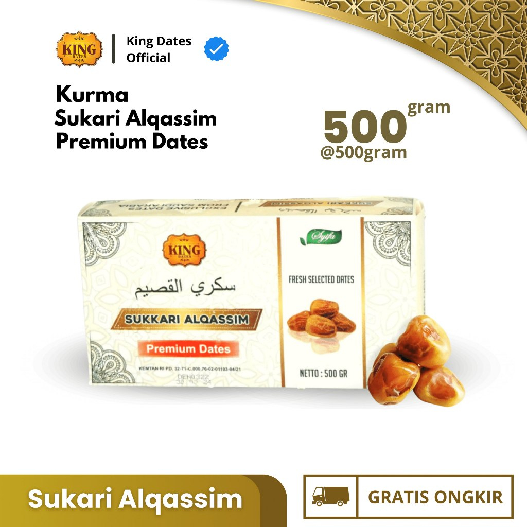 

Kurma Sukari King Dates Sukkari 500 gram Basah Lembut Premium Sukkari Premium Kemasa Kotak