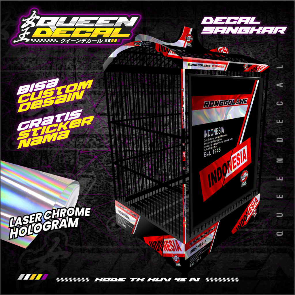 Decal Sangkar Kotak UV Hologram Nomer 1 2 3 / Decal Ronggolawe Merah Putih Ebod RONGGOLAWE Indonesia
