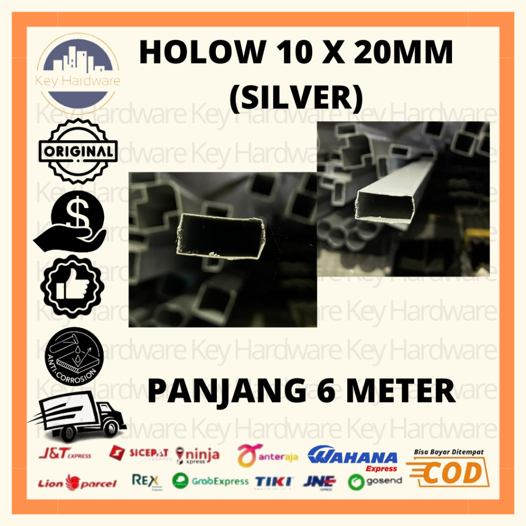 KEY - Hollow Aluminium 10X20MM Panjang 6 Meter | GRATIS ONGKOS POTONG