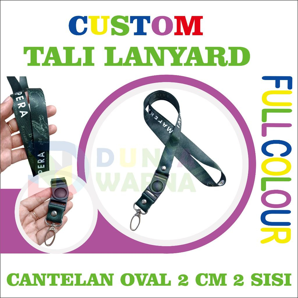 

CUSTOM TALI LANYARD 2 CM 2 SISI CANTELAN OVAL /NAME TAG/ GANTUNGAN ID CARD