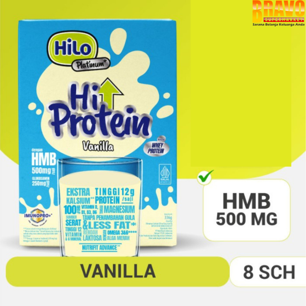 

Bravo Bojonegoro - HiLo Platinum + HMB (8 Sachet) 336GR - Susu Tinggi Protein Jaga Massa Otot Usia Dewasa