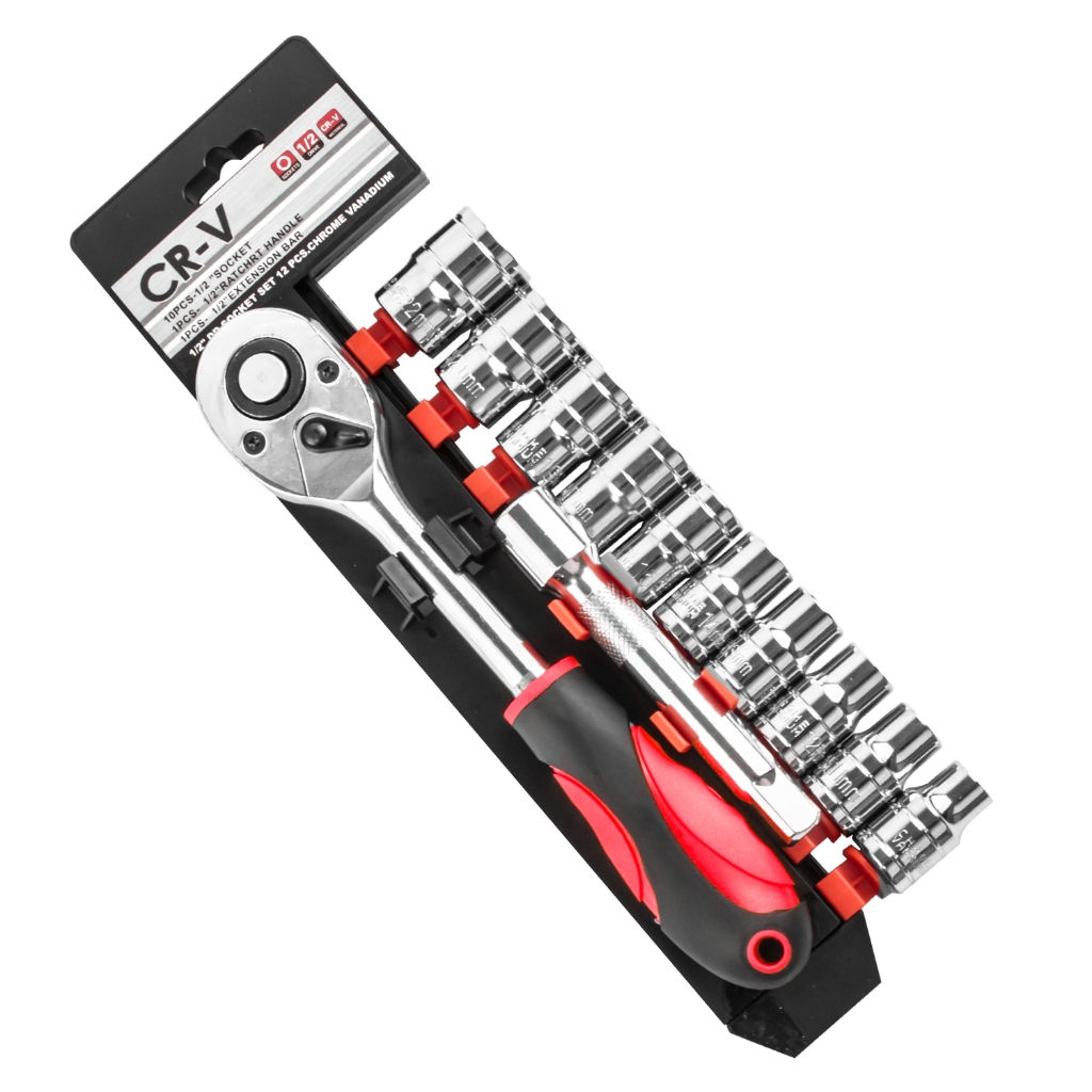 Allefix Kunci Set Socket Sok 12pcs Kunci Sok Wrench 1/2"  Rachet Handle Multifungsi G-10052