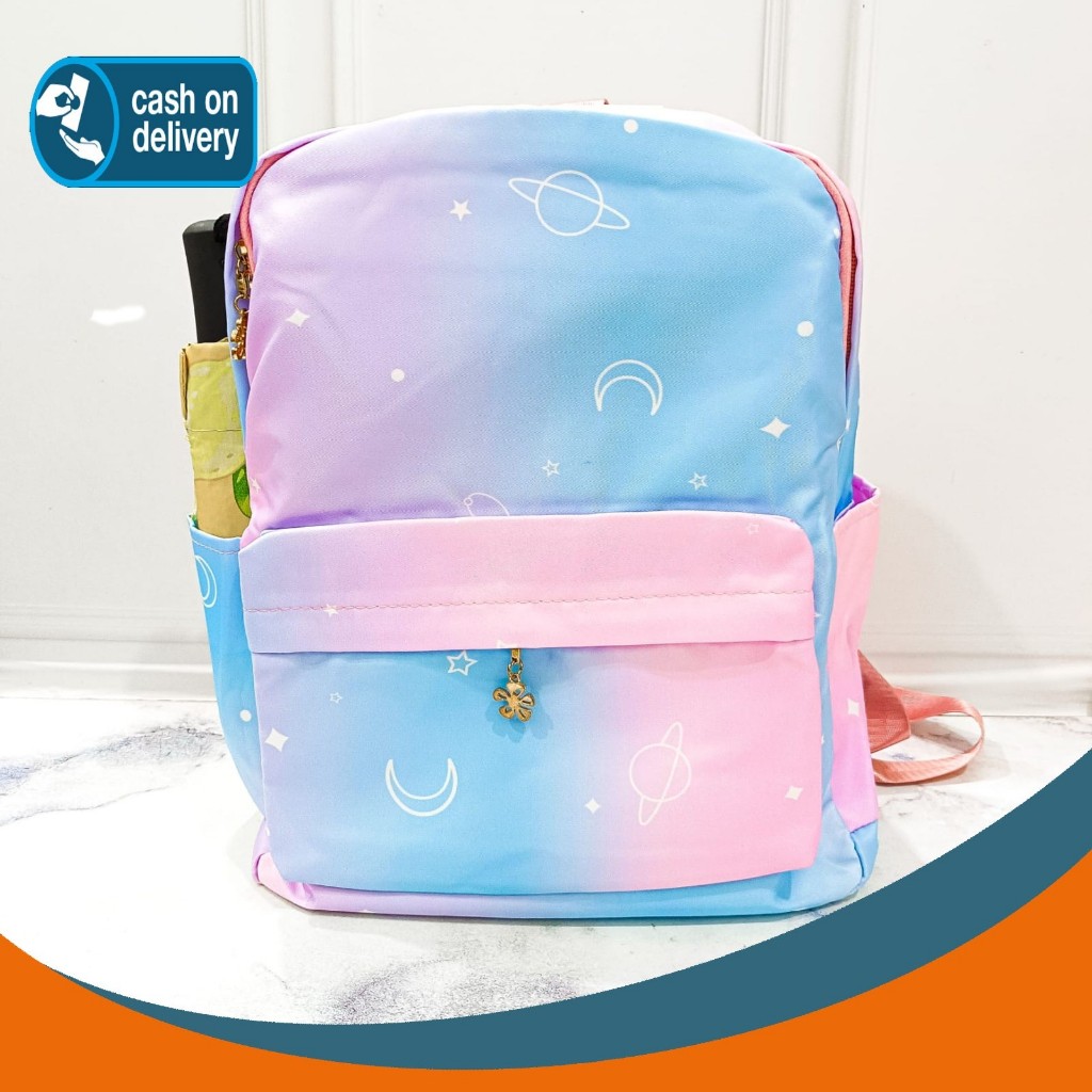 TAS OMBRE ANTI AIR WARNA PASTEL RANSEL PUNGGUNG ANAK MUAT LAPTOP BAGPACK LUCU UNIK FANCY KARAKTER AL