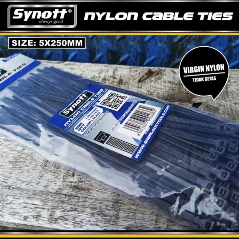 

Kabel Ties 5 × 250 MM - SYNOTT Kabel Tie 100 Pcs - hitam