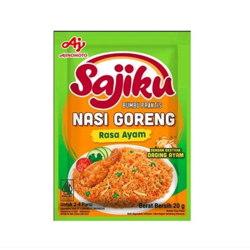 

Sajiku Bumbu Nasi Goreng Rasa Ayam/Spesial/Super Pedas 20Gr Renyah Gurih Berbumbu Enak Ajinomoto