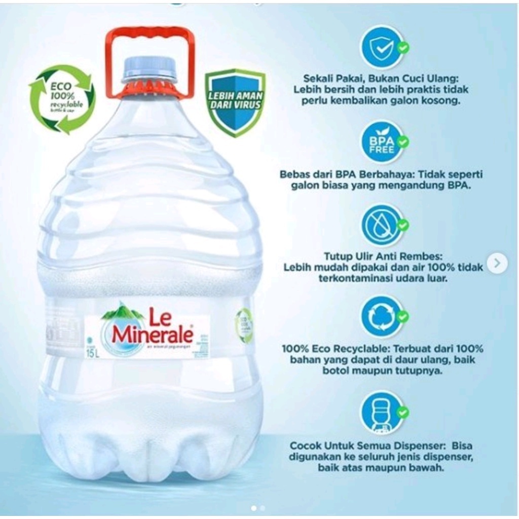 

Air Minum Mineral Le Minerale Galon 15 liter Wajib Gojek/grab instan