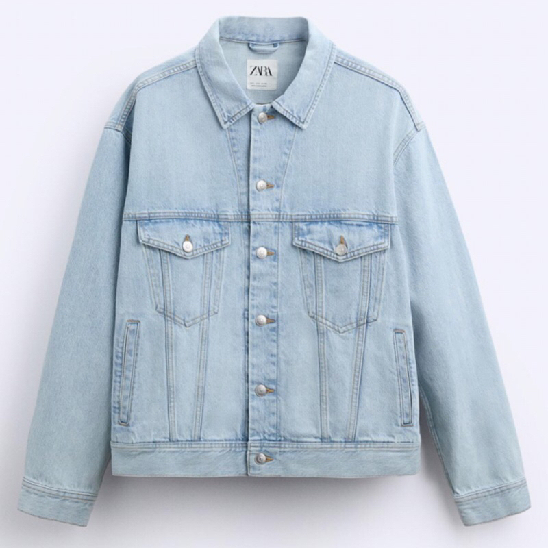 ZARA Men Jacket Denim Jaket Jeans Pria Lengan Panjang Light Blue
