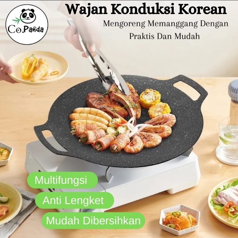 Grill Pan Wajan Konduksi Panggangan Bbq Kebab 34 cm Bulat Untuk Danging Anti Lengket Multifungsi Ala