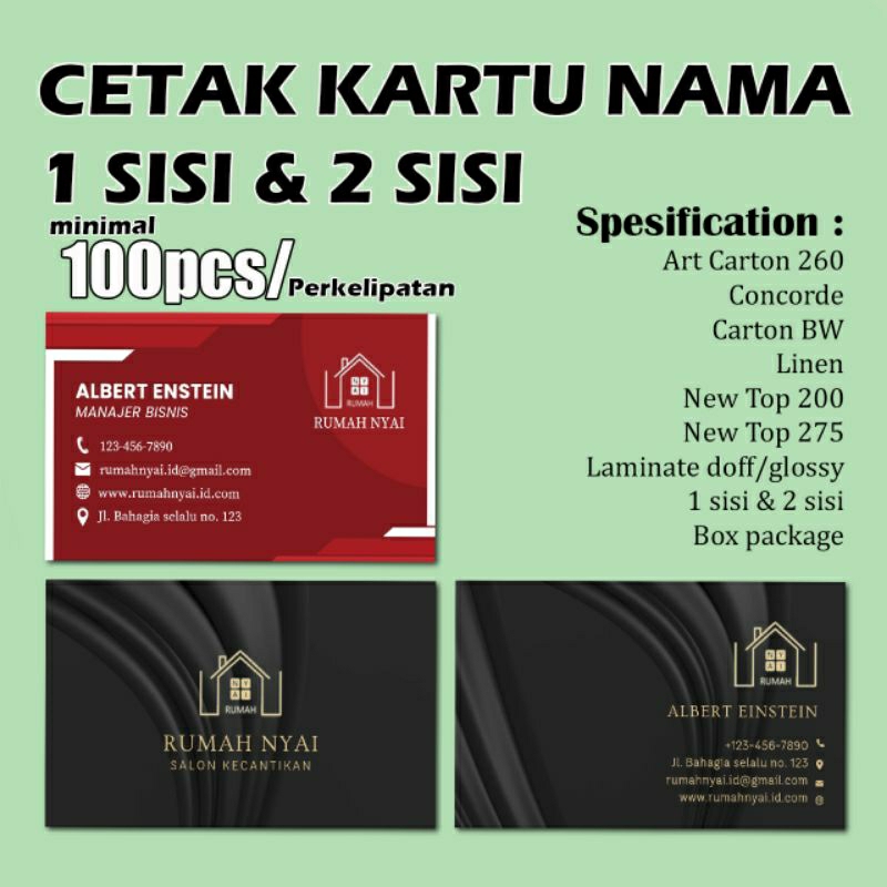 

Cetak Kartu Nama Berkualitas / 1 sisi dan 2 sisi / Minimal 100pcs