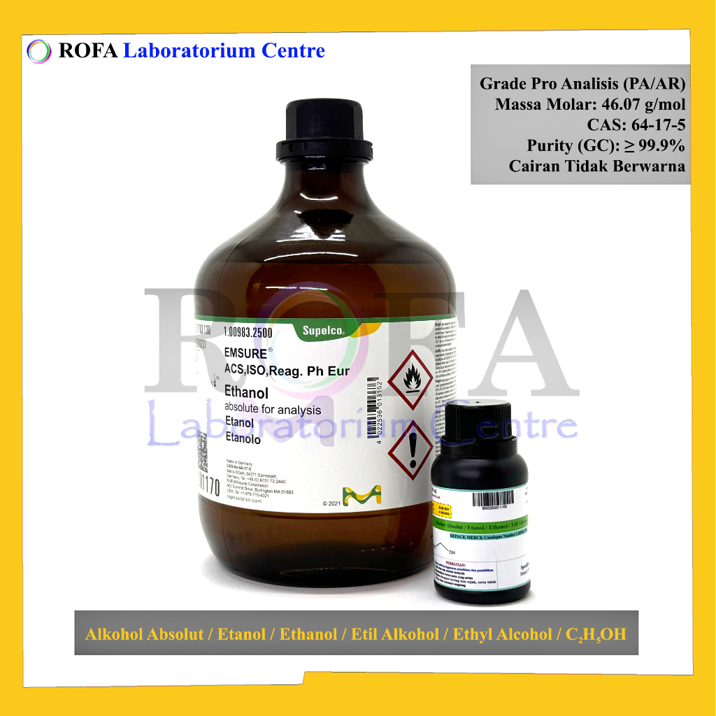Absolut / Etanol / Ethanol / Etil / Ethyl / C2H5OH Pro Analisis Eceran 100 mL - Chemicals Solution