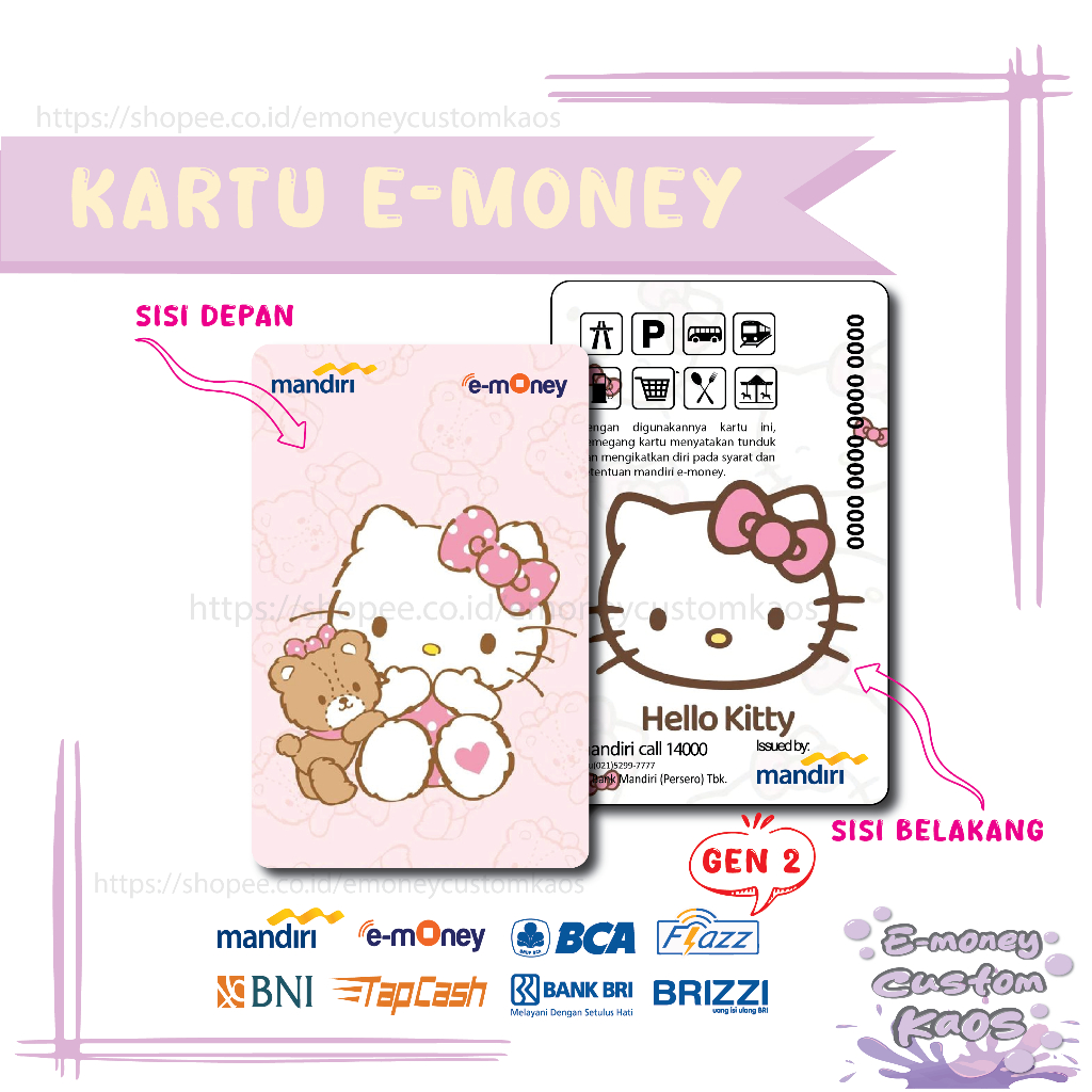 KARTU EMONEY ANIME HELO KITTY HELLO MANDIRI FLAZZ BCA GEN 2 BNI TAPCASH BRIZZI BRI - 2 SISI