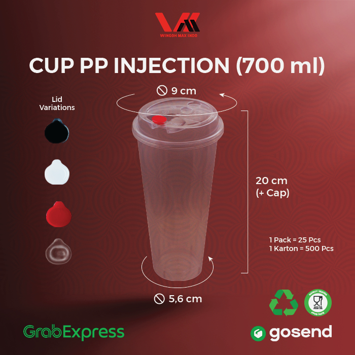 [500 PCS] CUP INJECTION 700ML - CUP BENING -  GELAS PLASTIK MINUMAN KEKINIAN 22OZ