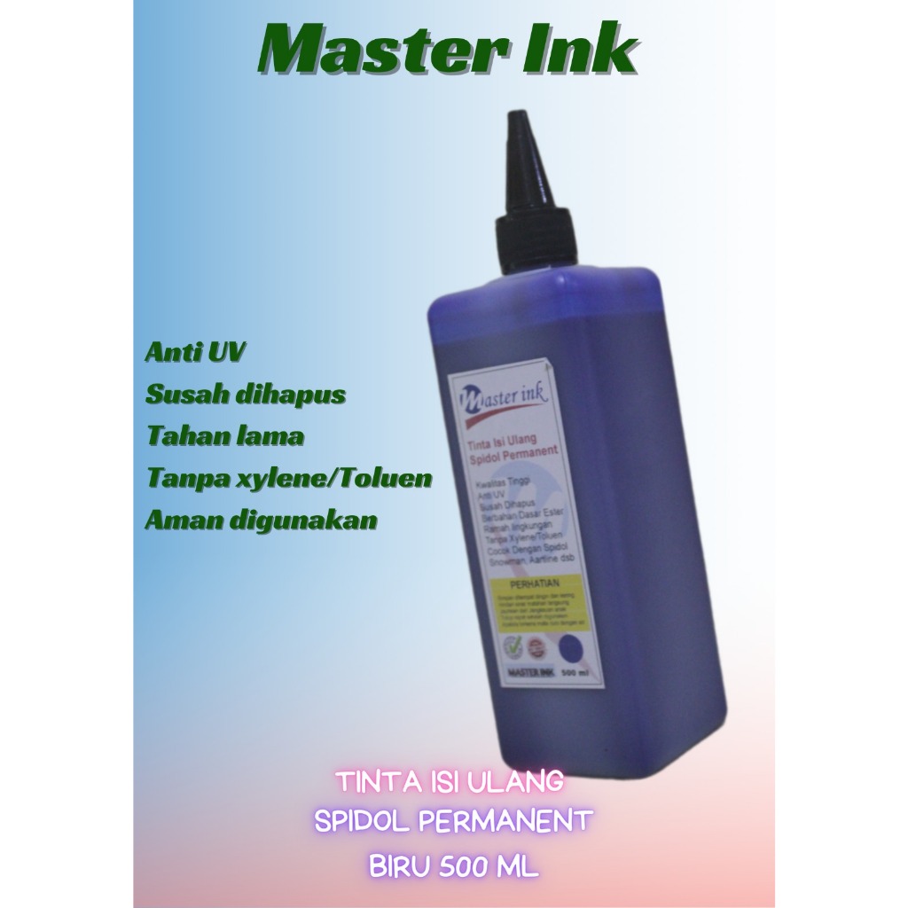 

Tinta Spidol Permanen Master INK Tinta Isi Ulang Spidol Master Ink bIRU 500 ml