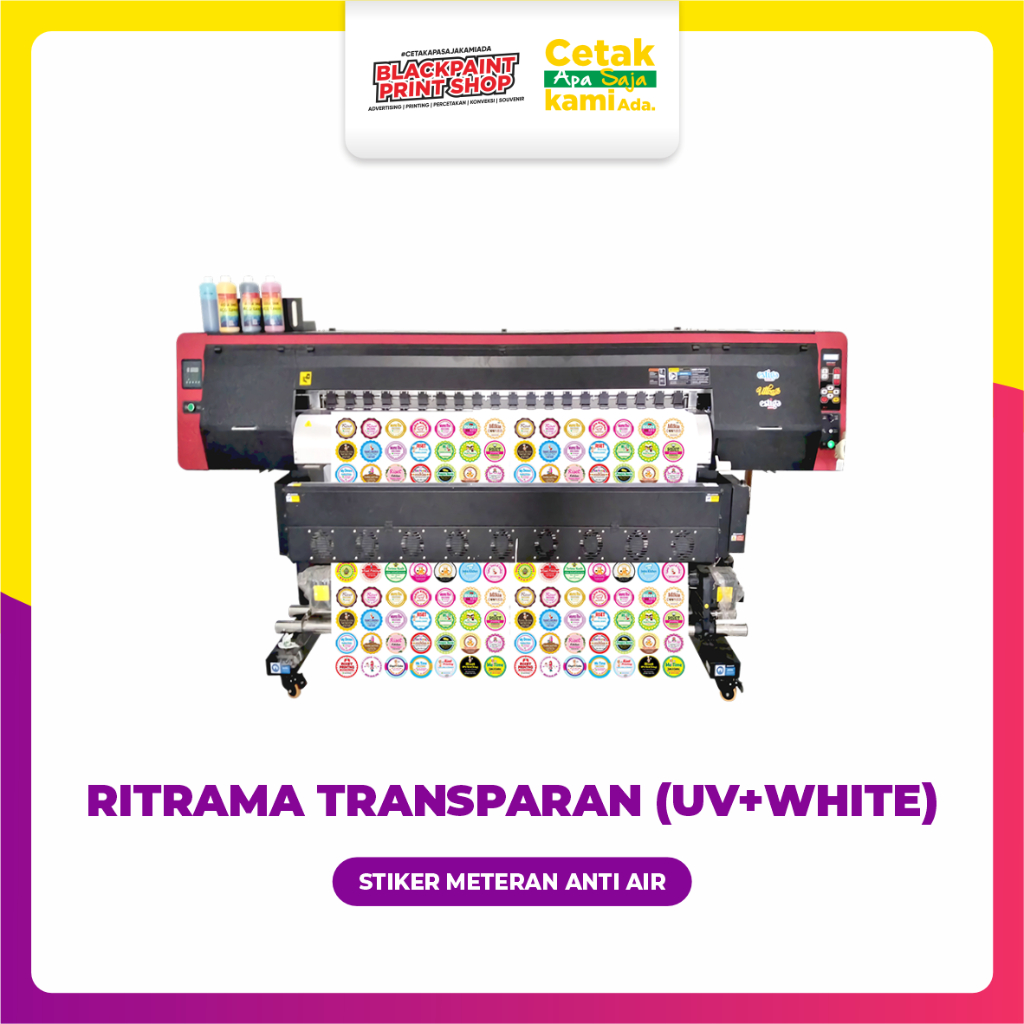 

Stiker Meteran RITRAMA Transparan CLEAR (UV Gel + White) / Cetak Stiker Outdoor / Stiker Printing Anti Air