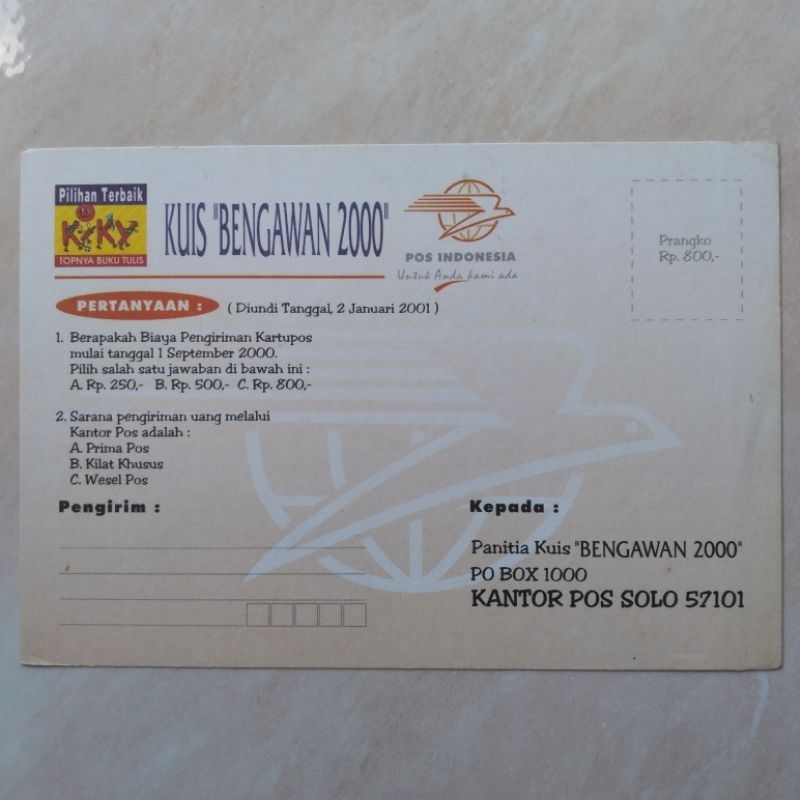 

Kartu Pos Kuis Tahun 2000 Pos-Kiky Kondisi Baru - YN1301