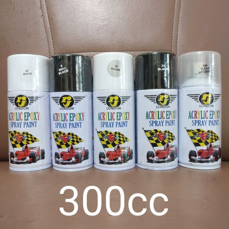 RJ London 300cc Cat Kaleng Semprot Spray Paint Pylox Warna Hitam Glossy Putih Clear Silver Hitam Dof