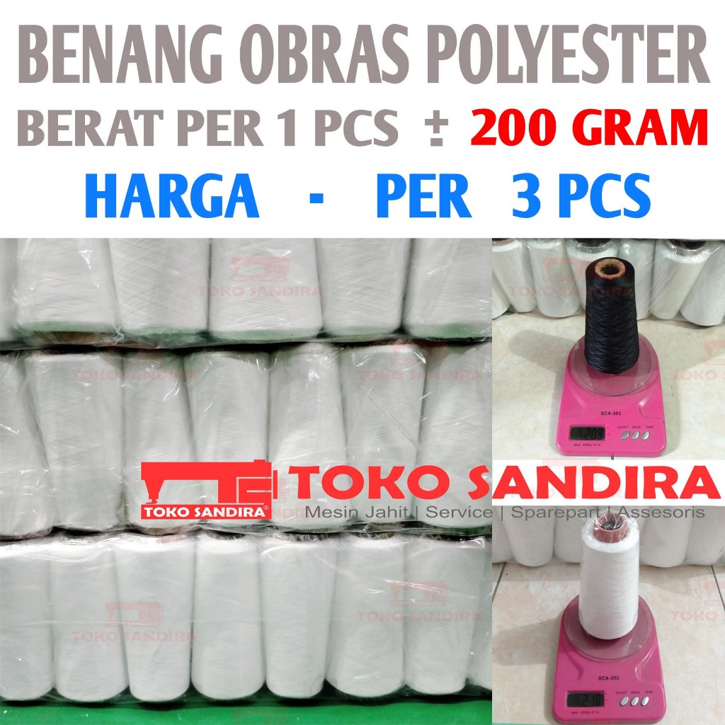 3 Pcs Benang Obras Polyester 200 gram -+ Benang Obras Putih/Benang Obras Hitam/Benang obras murah/be