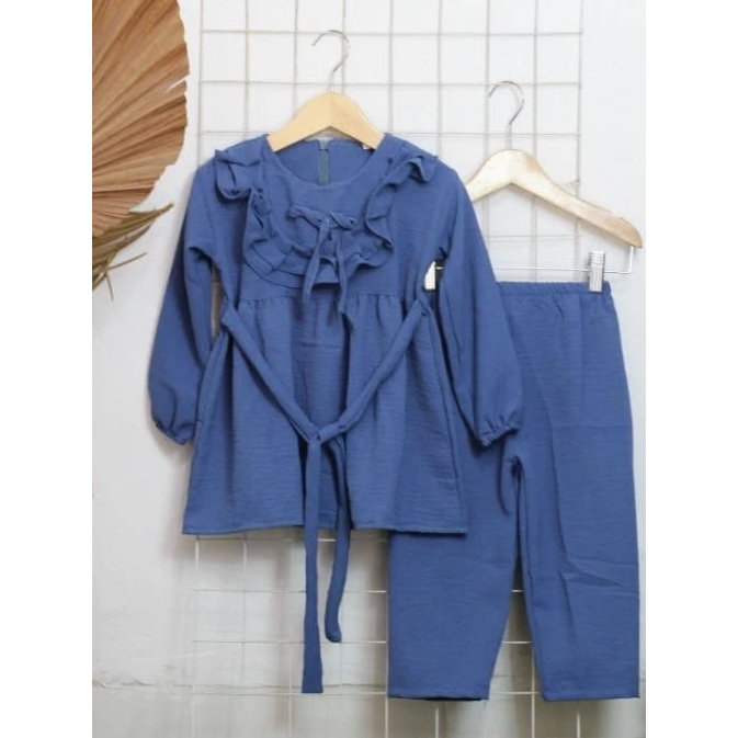 One Set Anak Perempuan Usia 3-12 Tahun Setelan Anak Bahan Cringkle Set Anak Perempuan One Set Cringk