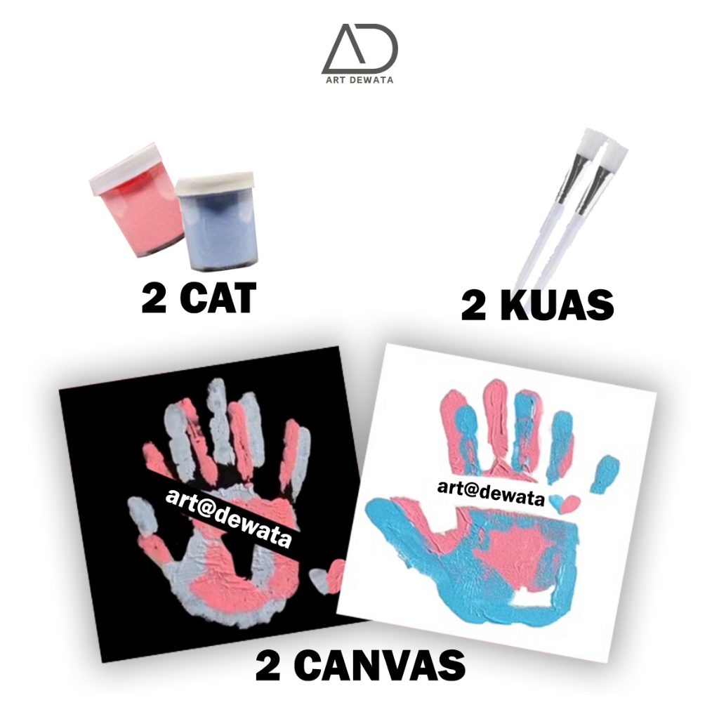 

art@dewata - Paket Lukis 2 Canvas Tangan Couple / Kanvas Cap Tangan Couple | Canvas 20x20 cm | Kanvas Lukis Tangan Couple. Easel 30cm