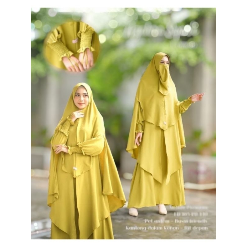 Baju Gamis Polos Syari Muslim Wanita Set Hijab Free Cadar Airflow Premium Busui / Gamis Layer / Gami