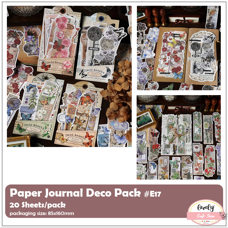 

LovelyCraftStore | E17 ~ 20pcs/pack Paper Pack Deco Pack Journalling Kit DIY Bujo Art Deco Pack Sticker Scrapbooking Diary Kit Vintage Paper Kit