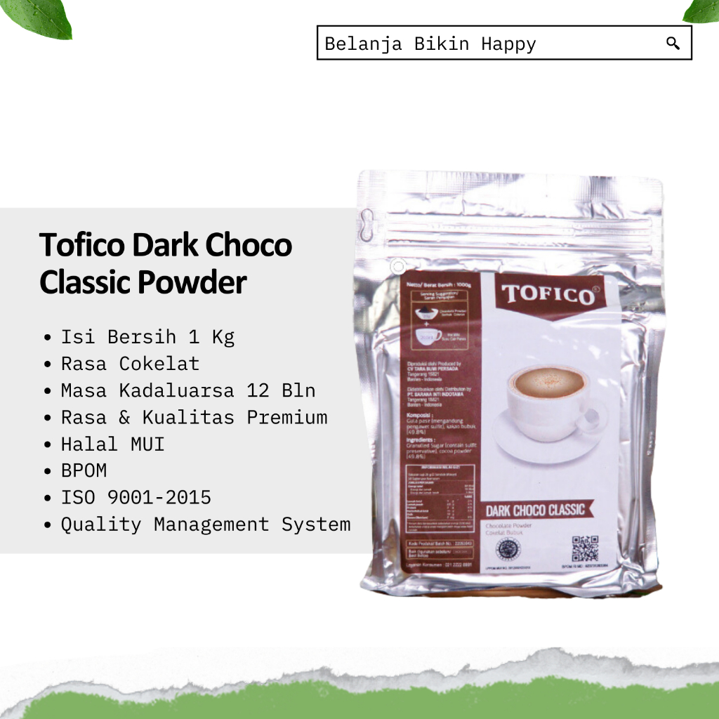 

Bubuk Coklat 1 Kg / Bubuk Minuman / Tofico Dark Chocolate Classic Powder 1kg