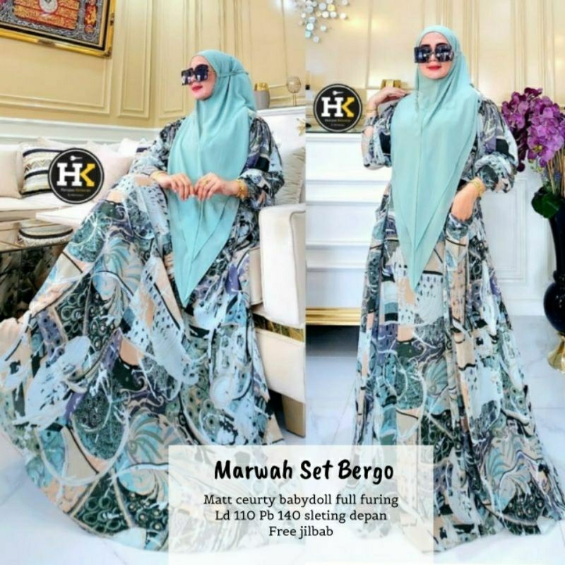 GAMIS PESTA MEWAH ELEGAN MARWAH SET BERGO  HIJAB SYARI / GROSIR BUSANA SURABAYA