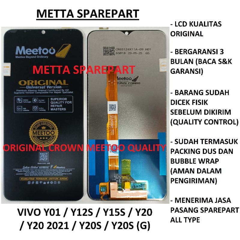 Original Crown Meetoo Quality LCD Touchscreen Vivo Y01 / Y12S / Y15S / Y20 / Y20 2021 / Y20S / Y20S (G)