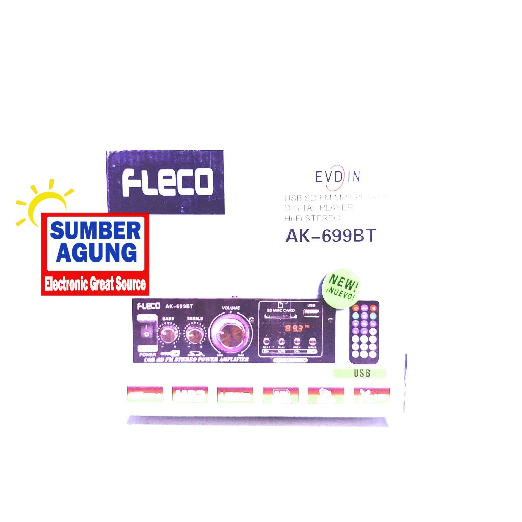 Fleco AK698BT AK699BT Ampli EVDIN Power Amplifier Mp3 Player USB SD FM Hifi Stereo AC DC