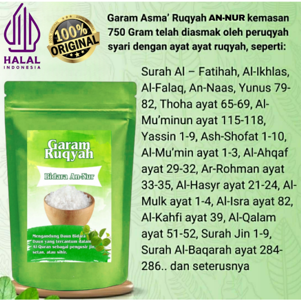 

Garam Ruqyah Bidara An Nur 500 gram - Pembuka Aura Positif