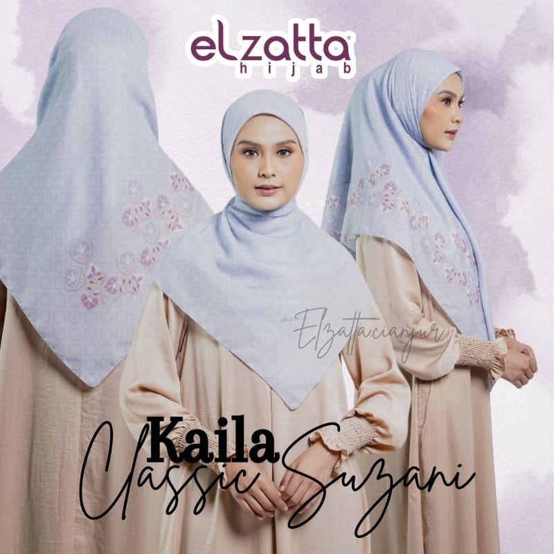 ELZATTA DAUKY HIJAB SEGI EMPAT KAILA CLASSIC SUZANI BAHAN POLY COTTON MOTIF PREMIUM VOAL SCARF KERUD