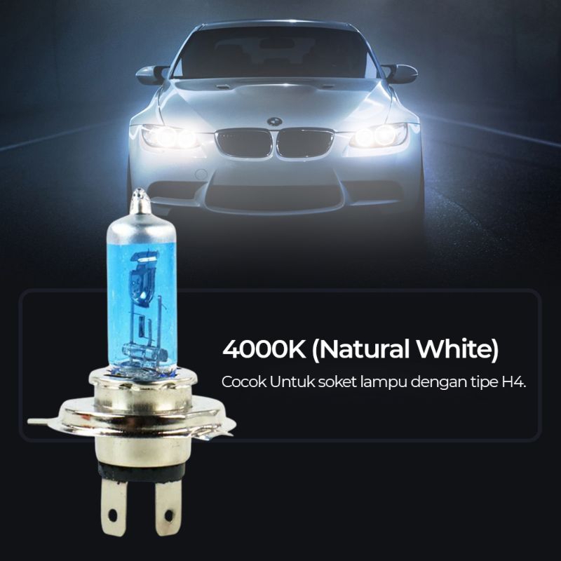Lampu depan mobil halogen H-4 natural white