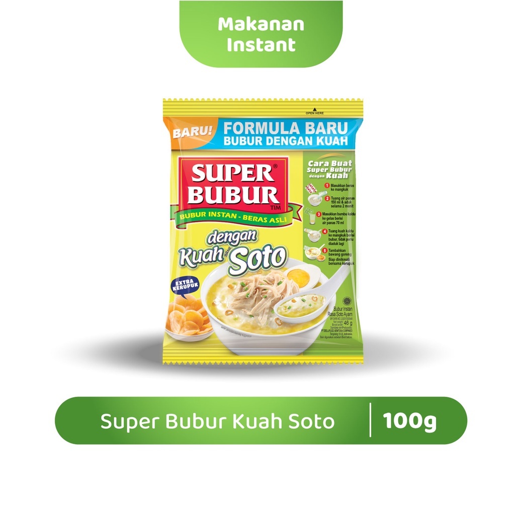 

Super Bubur Kuah Soto Renceng Isi 5pcs x 46 Gram | Superbubur Tim Instan Rasa Kuah Soto