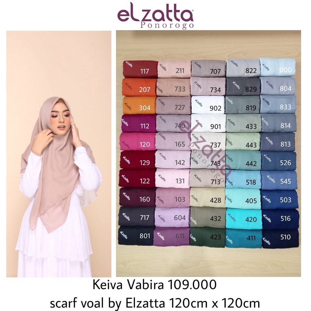 Elzatta - Keiva Vebia Scarf | Segiempat Polos Premium Elzatta | Segiempat Voal Mudah Dibentuk | Segi
