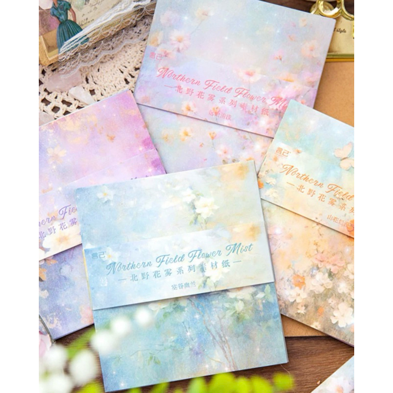 

10pc kertas dekorasi motif bunga scrapbook journal journaling bujo KDF